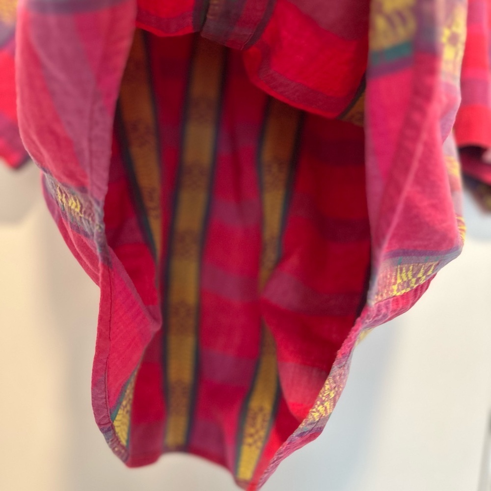 VTG Backroad Blues vivid colorful geometric pink plaid blouse mandarin collar. - Picture 9 of 10